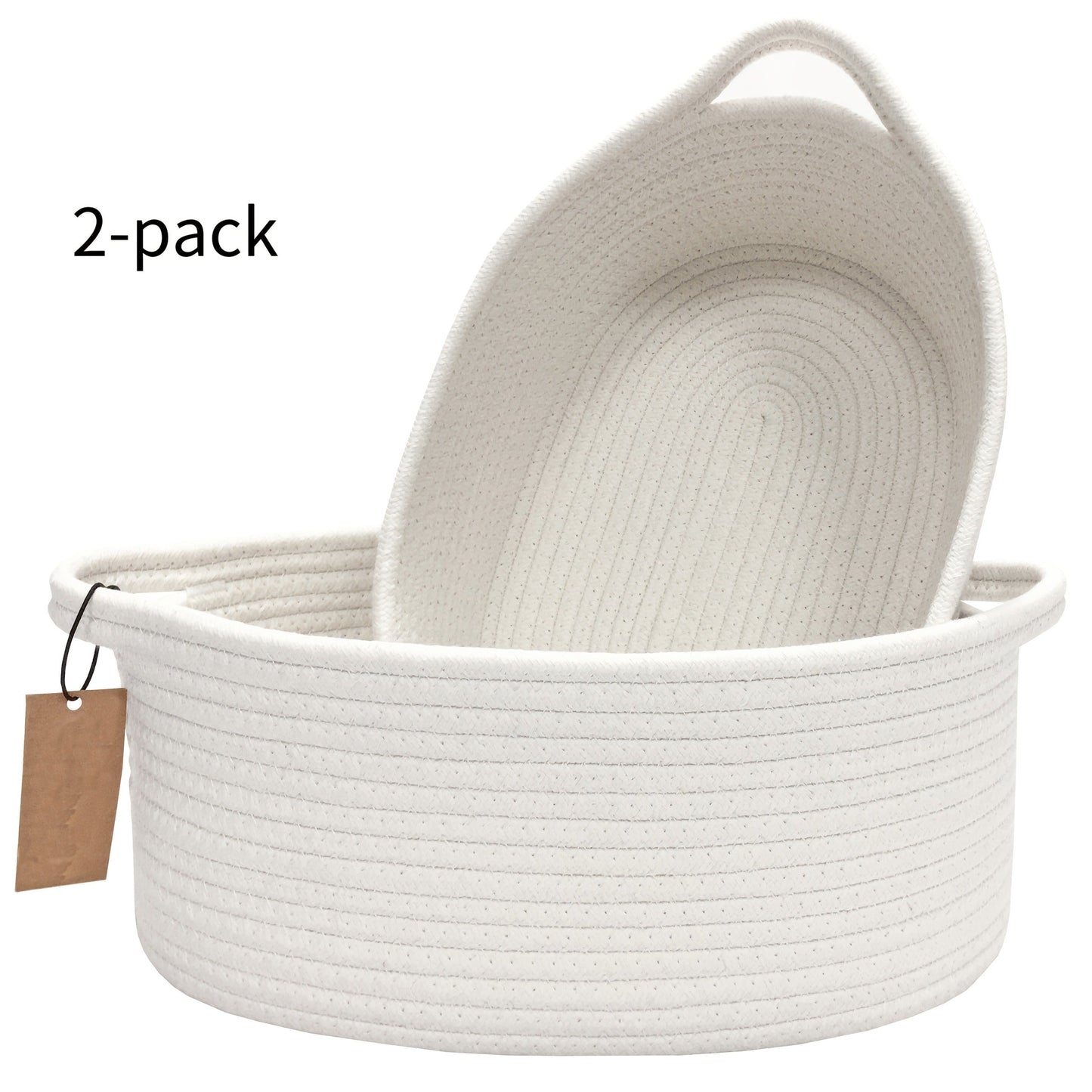 Cotton Rope Storage Baskets with Handles in 2- or 4-Pack Oval Color Options for Shelves and Rooms