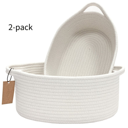 Cotton Rope Storage Baskets with Handles in 2- or 4-Pack Oval Color Options for Shelves and Rooms