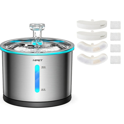 Cat Water Fountain Stainless Steel 50oz/1.5L – Ultra Quiet Auto Pet Water Dispenser with LED Light, Visible Window & Dishwasher Safe