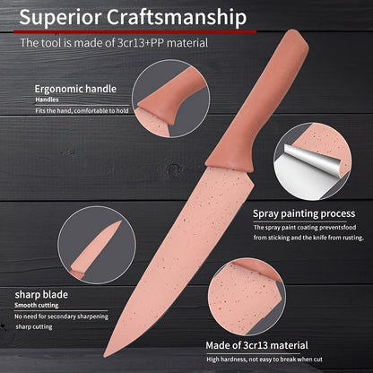 Seven-Piece Kitchen Knife Set with Four Pastel Knives, Kitchen Scissors, Peeler and Cutting Board