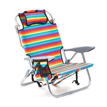 Folding Beach Chair Lay Flat Camping Chair for Adults 4 Position Adjustable Backpack Chair with Cup Holder Towel Bar Cooler Pouch