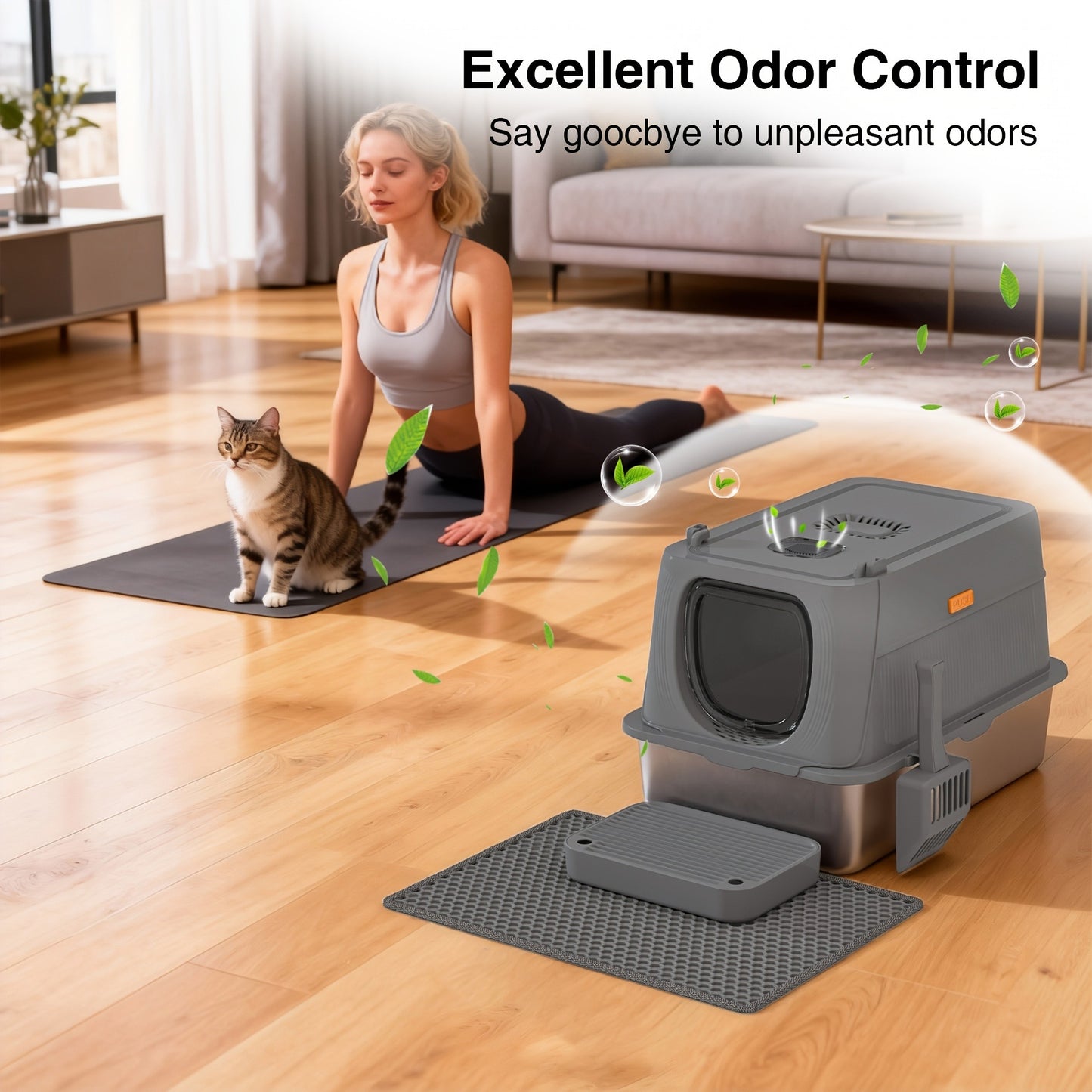 Extra Large Enclosed Cat Litter Box – Stainless Steel with Front Flap Door, Foldable Anti-Splash Fully Covered Design