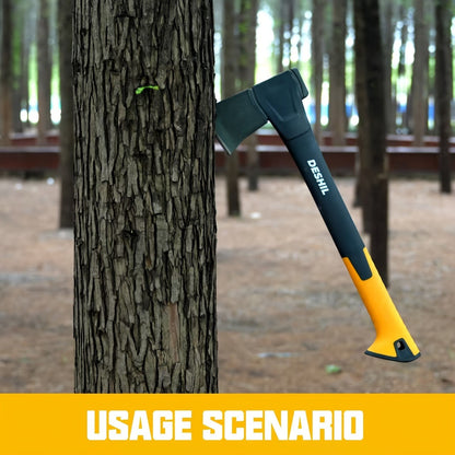 Carbon Steel Camping Hatchet Wood Splitting Axe – Teflon-Coated Forged Steel Blade, Shock-Absorbing Fiber Handle, Anti-Rust & Non-Slip