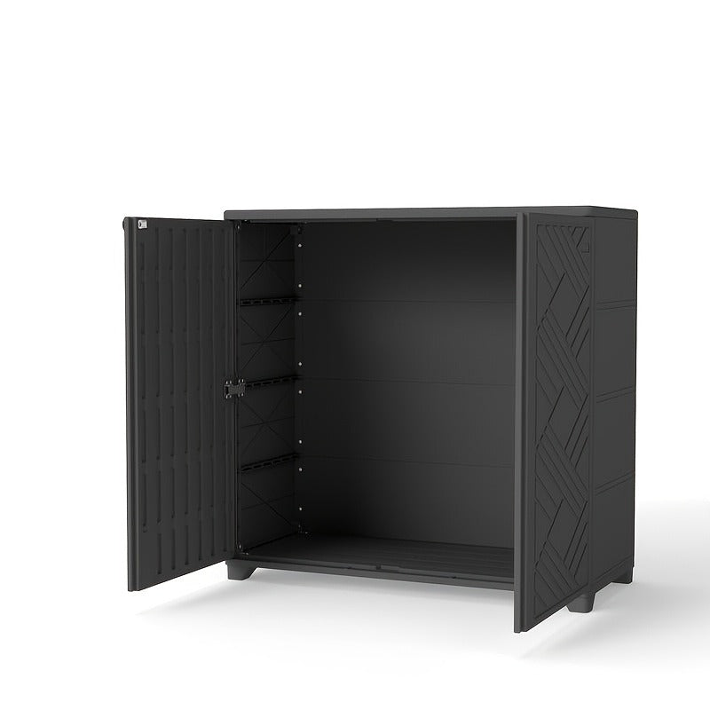 Outdoor Storage Cabinet with Doors & Metal Shelves, for Garden, Patio and Yard Use, with the Listed Configuration