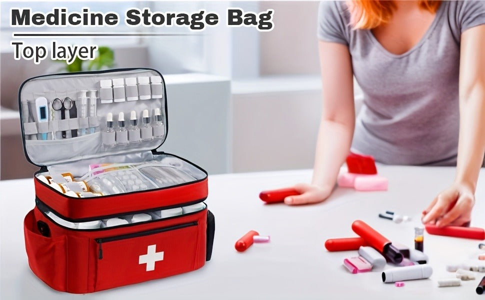 Medicine Storage Bag Organizer – Household First Aid Kit Bag, Portable Medicine Cabinet Basket with Compartments for Home