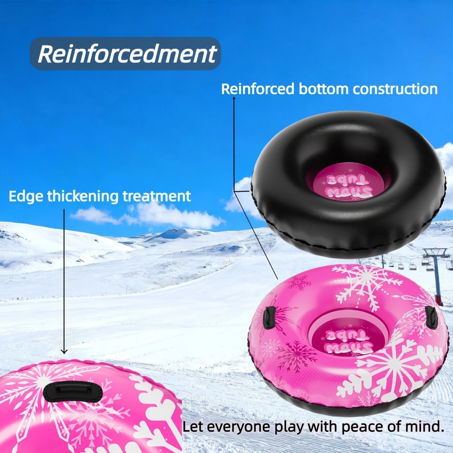Inflatable Snow Tubes Set of 3 – Heavy-Duty PVC Sled Tubes 36 & 40 Inch with Anti-Slip Handles, Portable Winter Snow Sleds for Kids