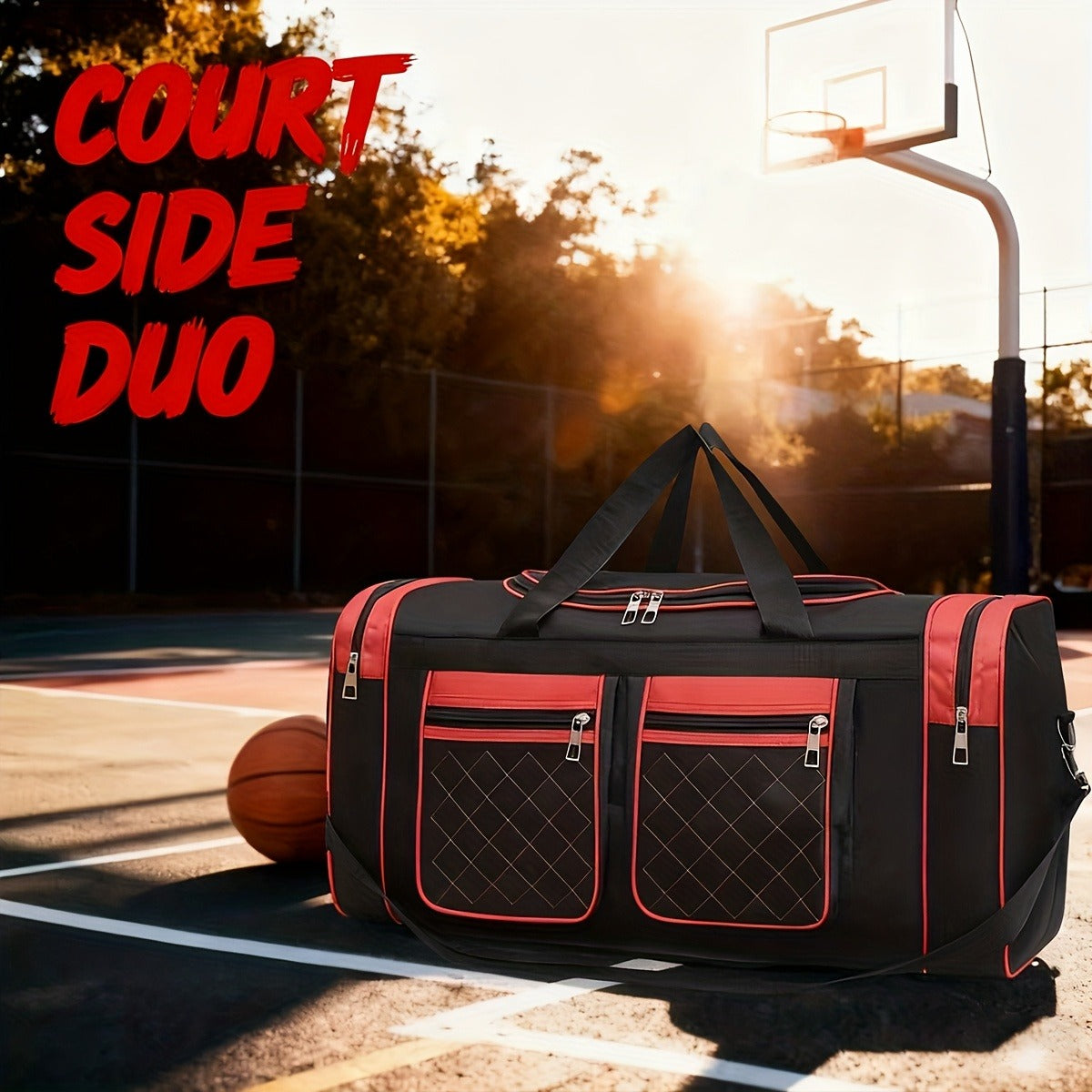Gym Duffel Bag Large Capacity Travel Bag for Men Women Heavy Duty Polyester Multi Pocket Adjustable Shoulder Strap Zipper Closure