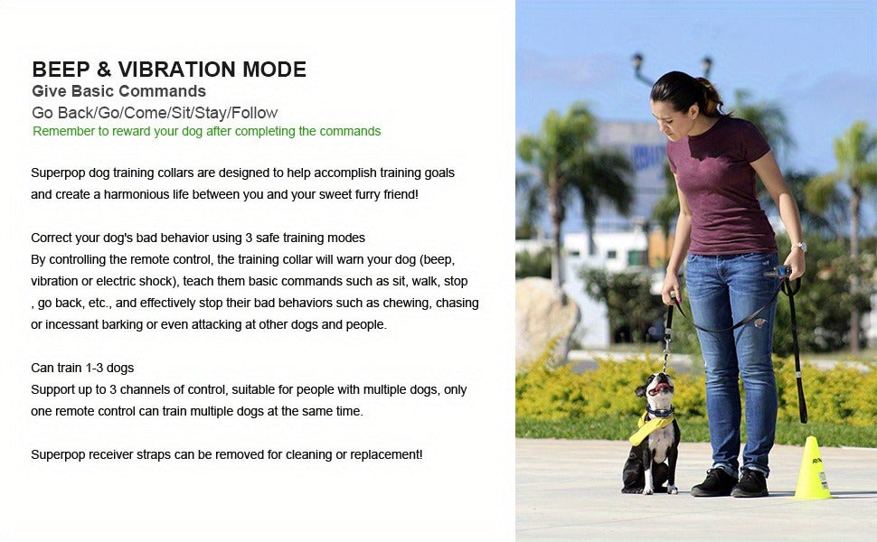 Dog E-Collar with Remote IP68 Waterproof – Rechargeable Dog Training Shock Collar for Small Medium Large Dogs, 3 Safe Training Modes