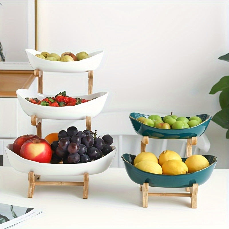 Fruit Stand 2/3-Tier Plastic Tiered Tray | Elegant Candy Display Snack Bread Bowl for Kitchen Living Room | Space-Saving Countertop