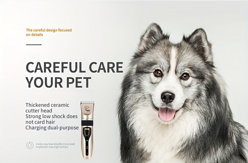 Pet Hair Trimmer Kit 2-in-1 with LED Nail Clipper – 12-in-1 Cordless Quiet Electric Clippers for Dogs & Cats, USB Rechargeable