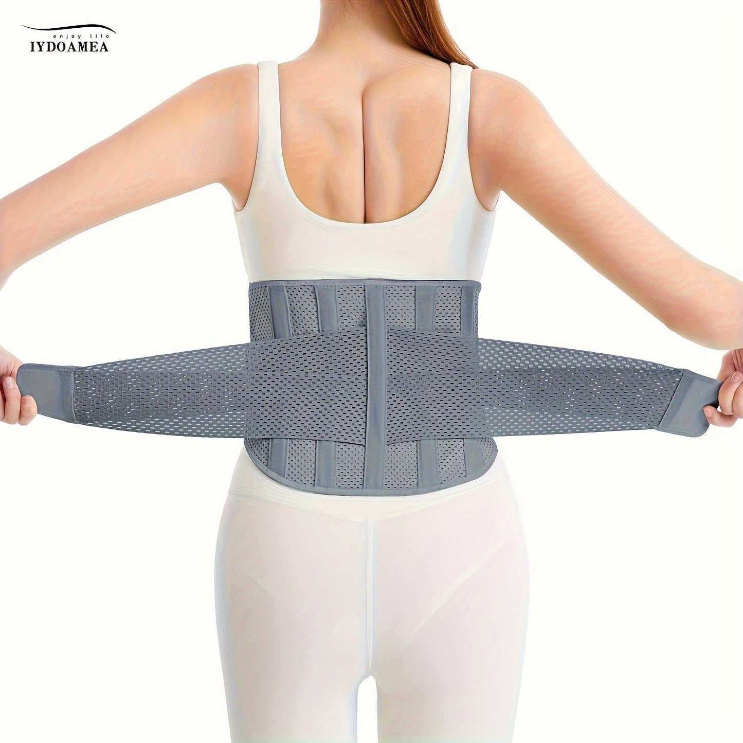 Breathable Back Brace Air Mesh with 4 Steel Plates & 2 Spring Stays – Anti-Skid Adjustable Lumbar Support Belt for Work, Men Women