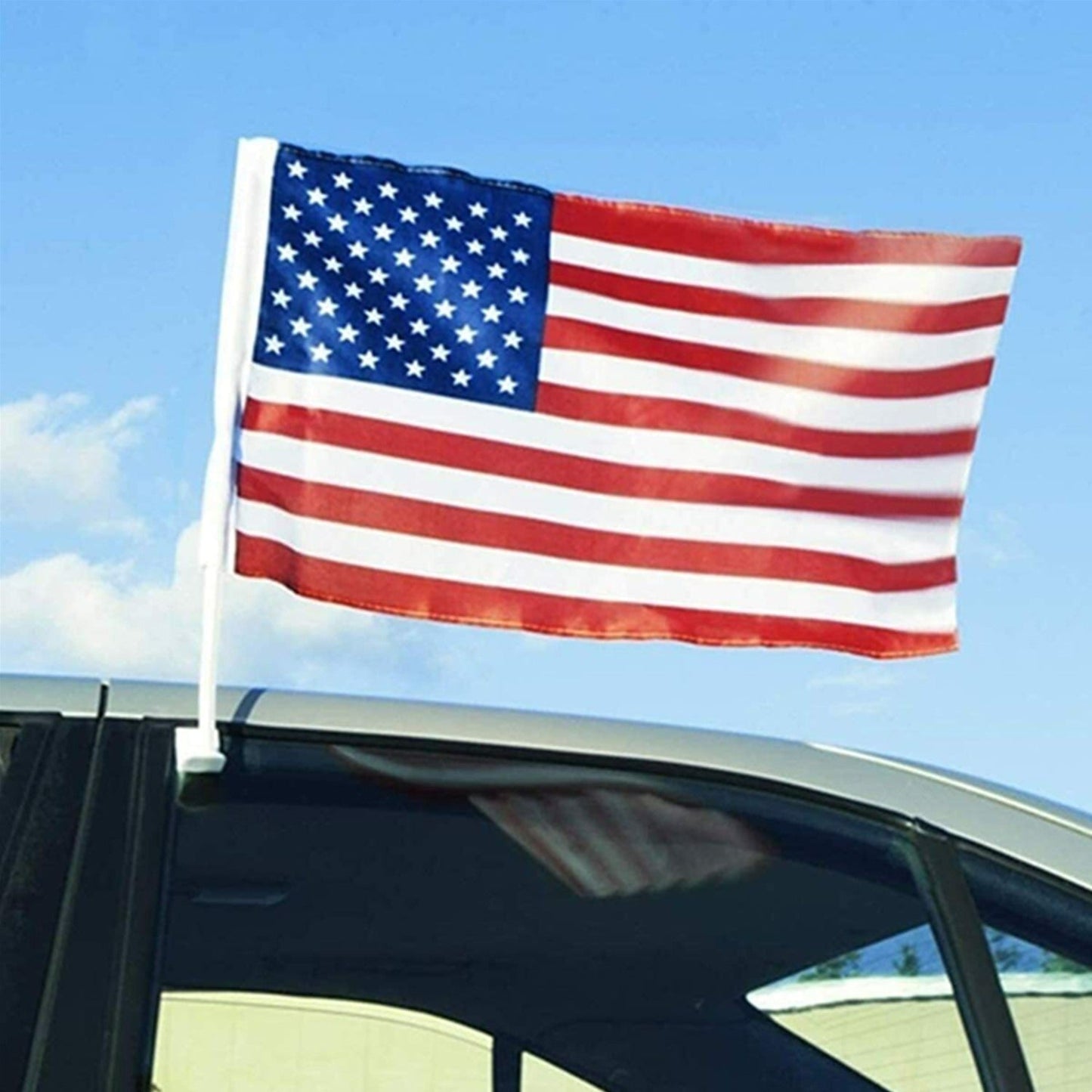 American Flag Car Window Clips 12 Pack USA Patriotic Car Flags 17x12 Inch Double Sided Knitted Polyester Weather Resistant for Parades