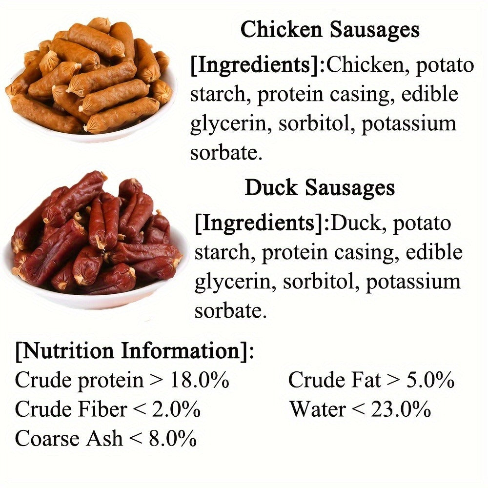 Soft Dog Sausage Snacks in Chicken or Duck Labels with 7.1-Ounce to 2.7-Pound Package Options
