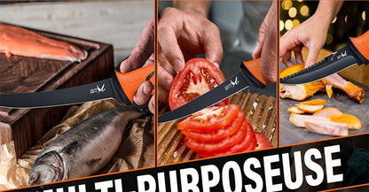 Fillet Knife Set 4-Piece – 5Cr15MoV Stainless Steel Fishing Fillet Knives (5", 6", 7", 9"), Non-Slip Rubber Handle, Serrated Bait Knife