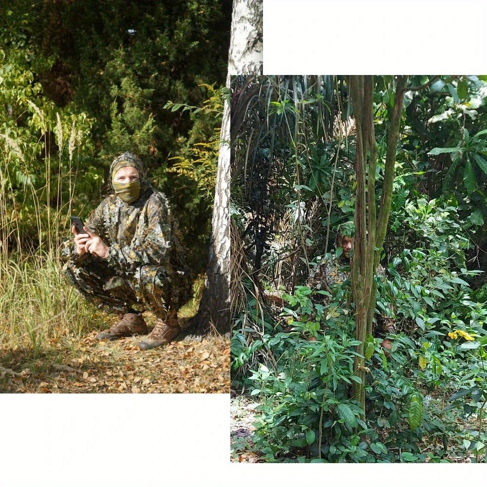 Ghillie Suit 3D Camo Hunting Set – Lightweight Breathable Hooded Camouflage Jacket & Pants for Deer Hunting Sniper Airsoft & Wildlife