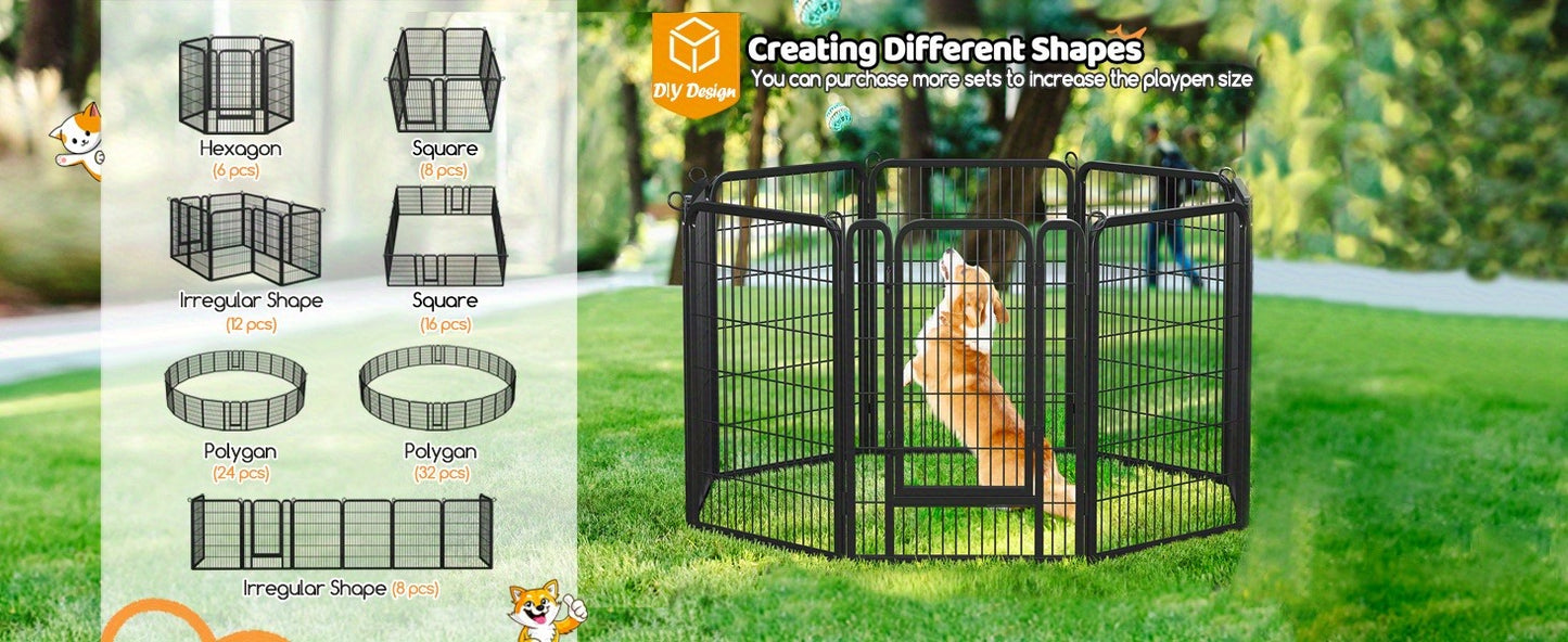 Dog Playpen Heavy Duty Foldable – 8 & 16 Panel Pet Exercise Pen for Large Medium Small Dogs, Portable Indoor Outdoor Puppy Pen for Yard