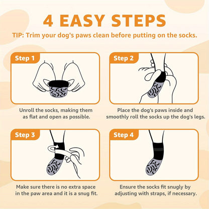Non-Slip Dog Socks Double-Sided Grip Paw Protector with Adjustable Straps – Anti-Lick Dog Booties for Hardwood Floors