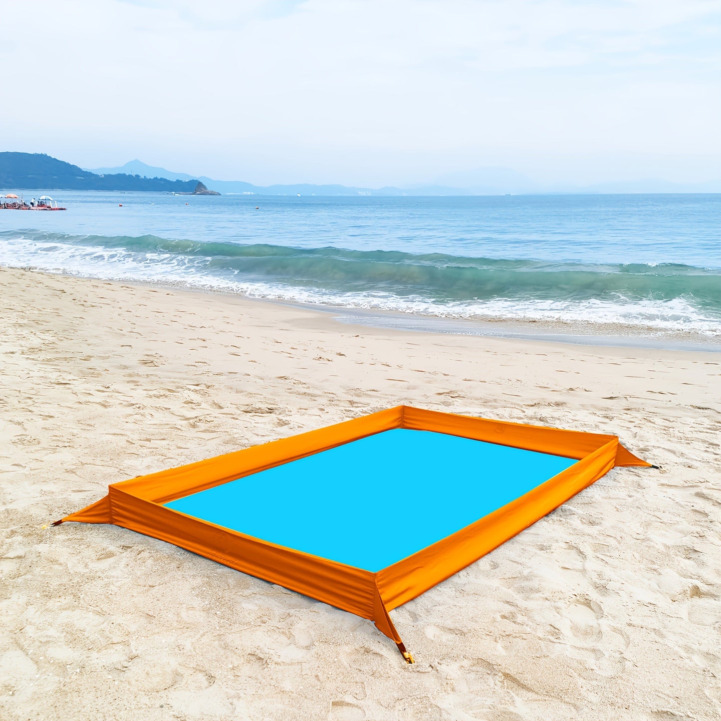 Sand-Wall Beach Mat with Four Stakes and Carry Bag, 140 x 220cm in Six Printed Styles for Outdoor Picnics
