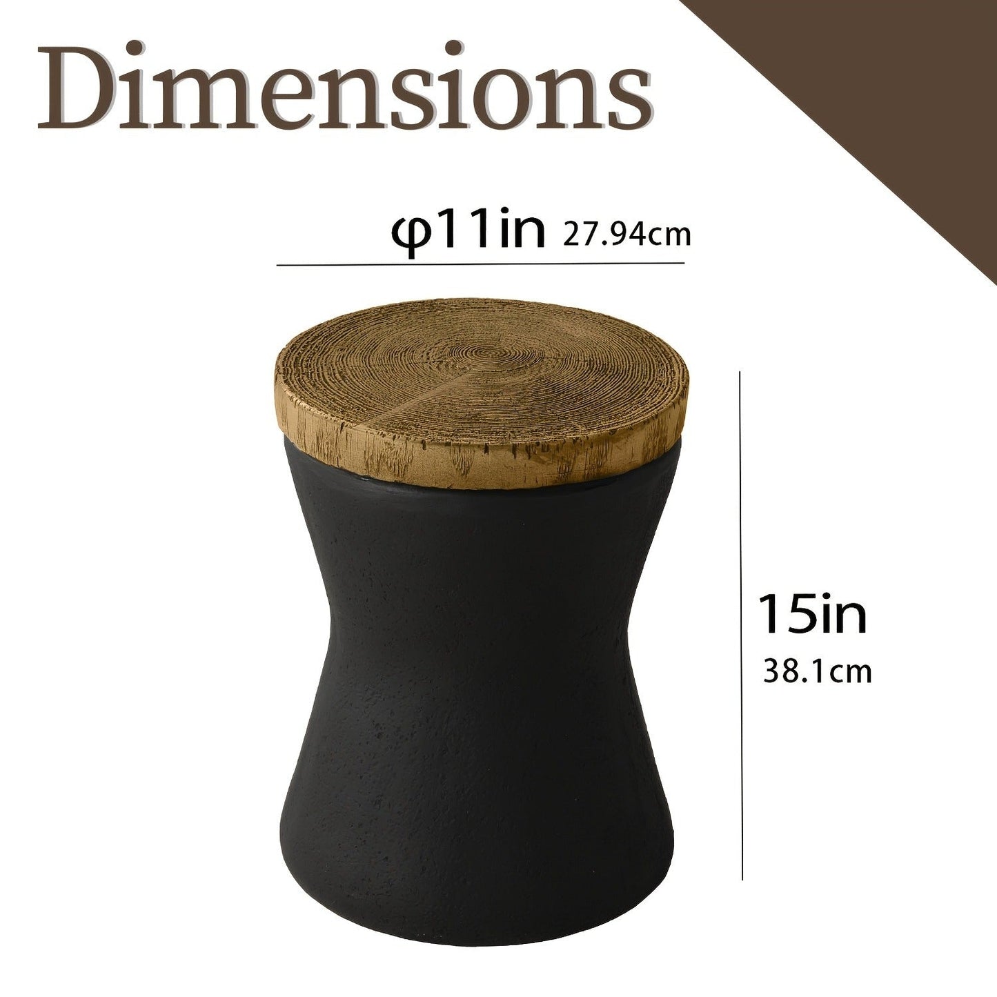 Outdoor Side Table 17-Inch Concrete Design with Wood-Look Top in Black, Hourglass and Compact Options