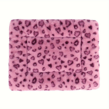 Reversible Plush Pet Mat Leopard Print Fleece Soft Warm Dog Cat Bed Pad Anti-Slip Machine Washable for Crate Car Sofa Floor