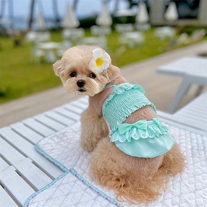 Dog Swimsuit Sky Blue Jumpsuit with Swim Cap – Pet Beach Vacation Outfit Bikini Vest for Dogs & Cats, Summer Swimming Costume