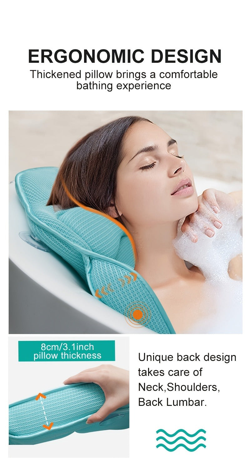 Full-Body Bathtub Cushion in 60 × 21.7-Inch Size with Aqua Mesh, Raised Headrest and Lumbar Pad