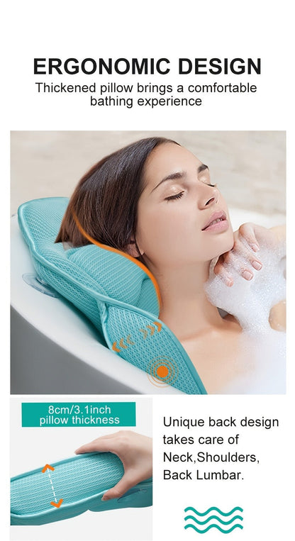 Full-Body Bathtub Cushion in 60 × 21.7-Inch Size with Aqua Mesh, Raised Headrest and Lumbar Pad