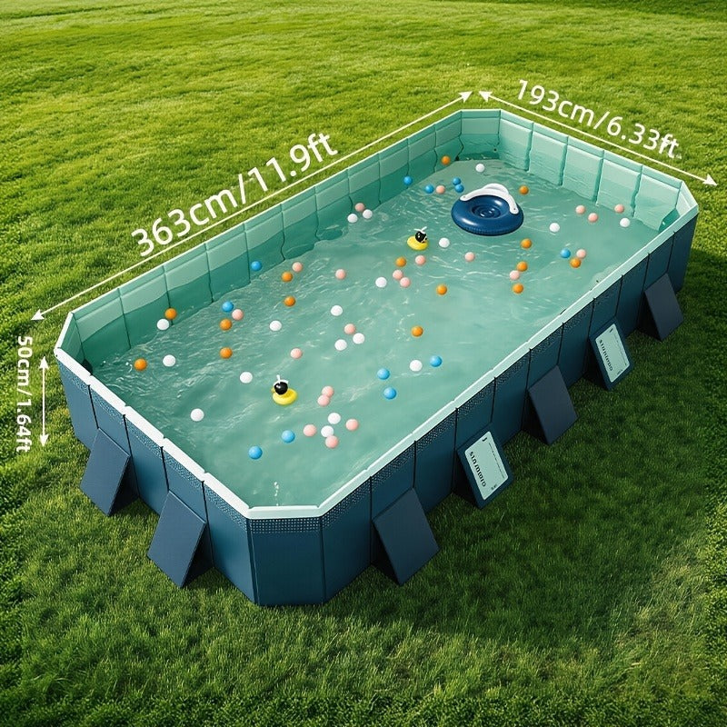Large Rectangular Frame Pool, Non-Inflatable Backyard Swimming Pool with Drain for Garden, Patio and Yard Use