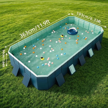 Large Rectangular Frame Pool, Non-Inflatable Backyard Swimming Pool with Drain for Garden, Patio and Yard Use