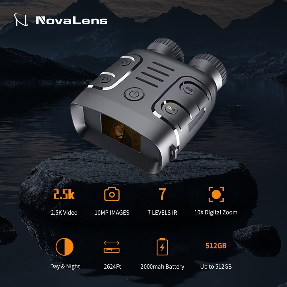 Compact Digital Night Vision Binoculars in Green, Black or Yellow with 2.4-Inch Screen, 10X Zoom and Seven IR Levels