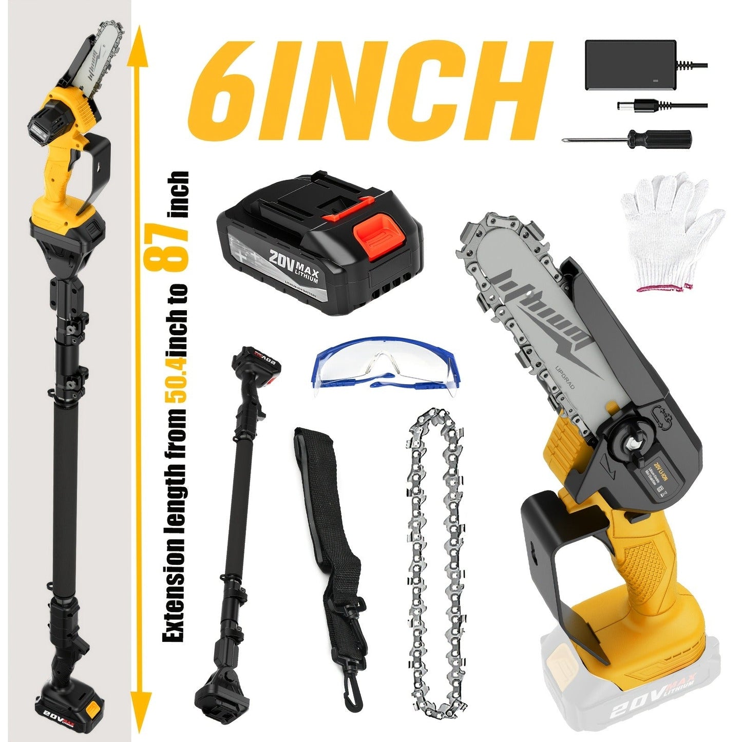 Mini Chainsaw Cordless 6-Inch Brushless with 20V 4.0Ah Rechargeable Battery, One-Hand Electric Handheld Chain Saw for Tree Trimming