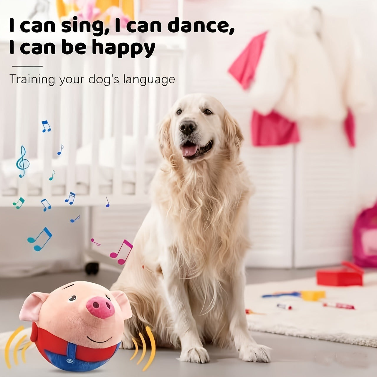 Dog Toy USB-Rechargeable Rolling Pig Plush Ball with Vibration, Swinging and Sound Effects in Two Colors
