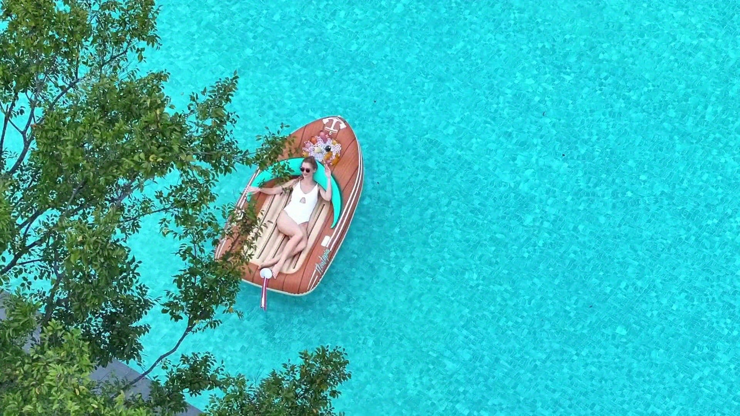 Pool Float Boat-Shaped Two-Person Raft, Over Eight Feet with Built-In Cooler, Two Handles and Tow Point