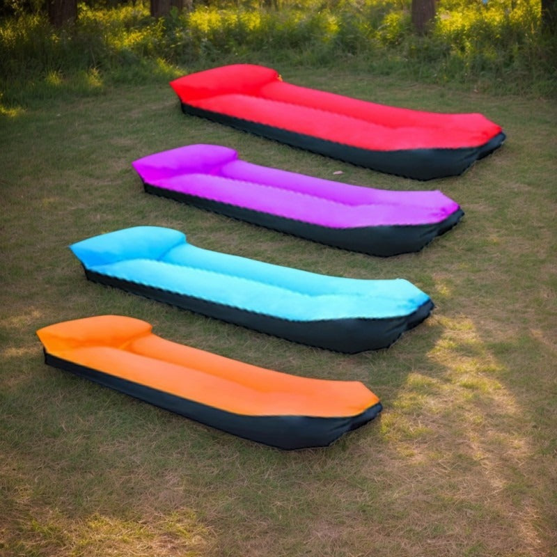 Two-Tone Inflatable Air Lounger with Storage Bag in Red, Blue or Purple with Black Base Options