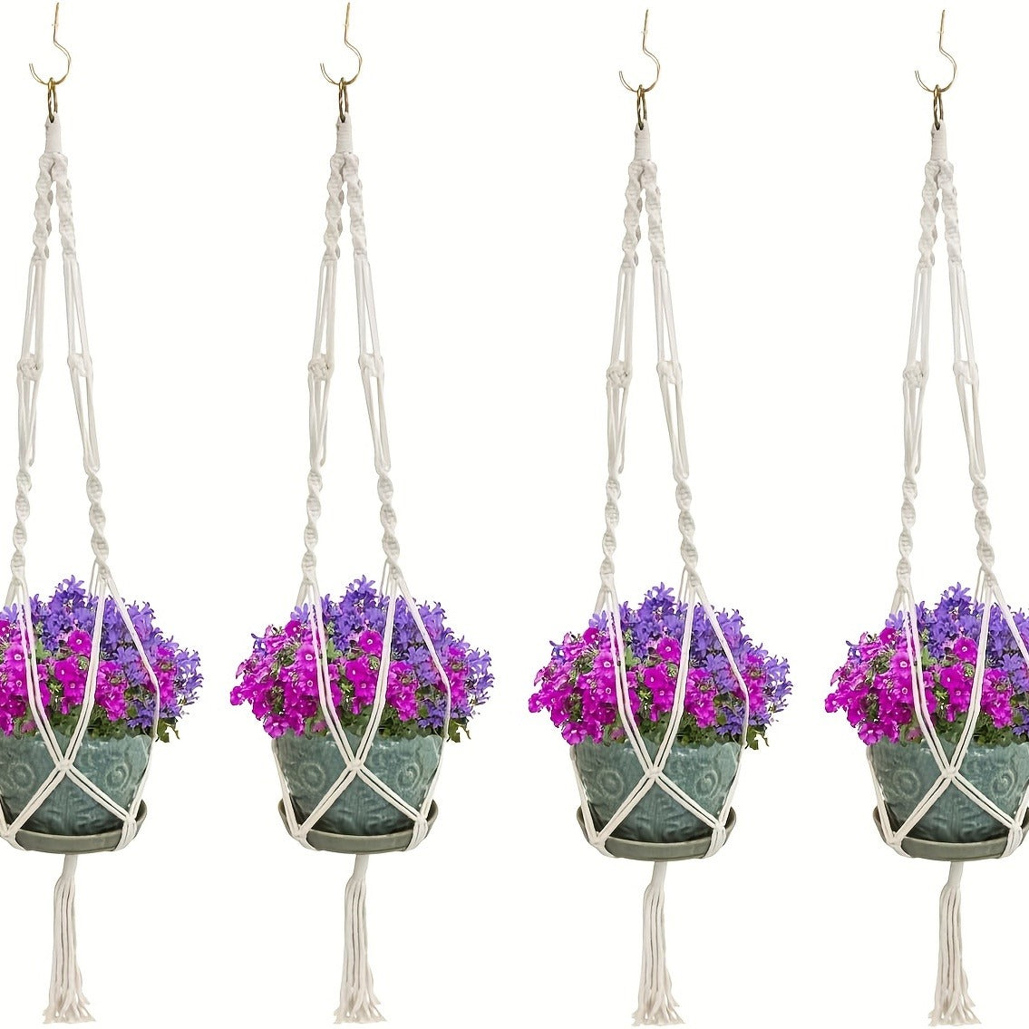 Macrame Hanging Planter Set of 4 Boho Rope Basket Plant Pot Holder for Indoor Outdoor – Decorative Hanging Organizer Net for Bedroom Living