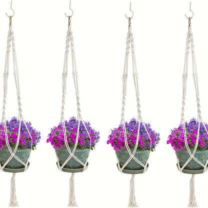 Macrame Hanging Planter Set of 4 Boho Rope Basket Plant Pot Holder for Indoor Outdoor – Decorative Hanging Organizer Net for Bedroom Living