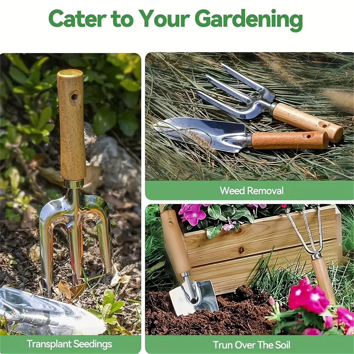Gardening Kit 9-Piece with Gloves & Carry Bag | Heavy Duty Rust-Resistant Garden Tool Set Trowel Weeder Pruner Rake | Planting Gift