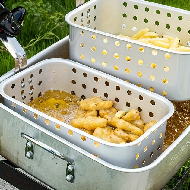 Outdoor Deep Fryer 18 Qt Dual Basket Propane Fish Fryer 58000 BTU Cast Iron Burner with Stand for BBQ Camping Tailgate