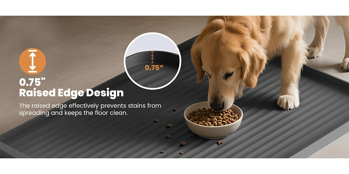 Waterproof Pet Feeding Mat 36"x24" Non-Slip Dog Bowl Mat with Raised Edges & Diversion Grooves – Large Food and Water Mat for Dogs & Cats