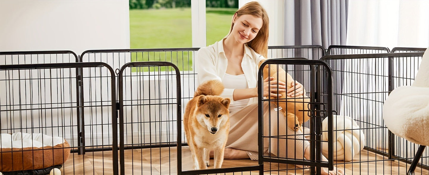 Metal Dog Playpen with Door DIY 8 or 16 Panel Foldable Pet Pen for Small Medium Large Dogs Puppies Easy Assemble Indoor Outdoor Use 24 32 40