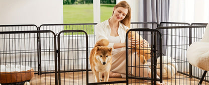 Metal Dog Playpen with Door DIY 8 or 16 Panel Foldable Pet Pen for Small Medium Large Dogs Puppies Easy Assemble Indoor Outdoor Use 24 32 40