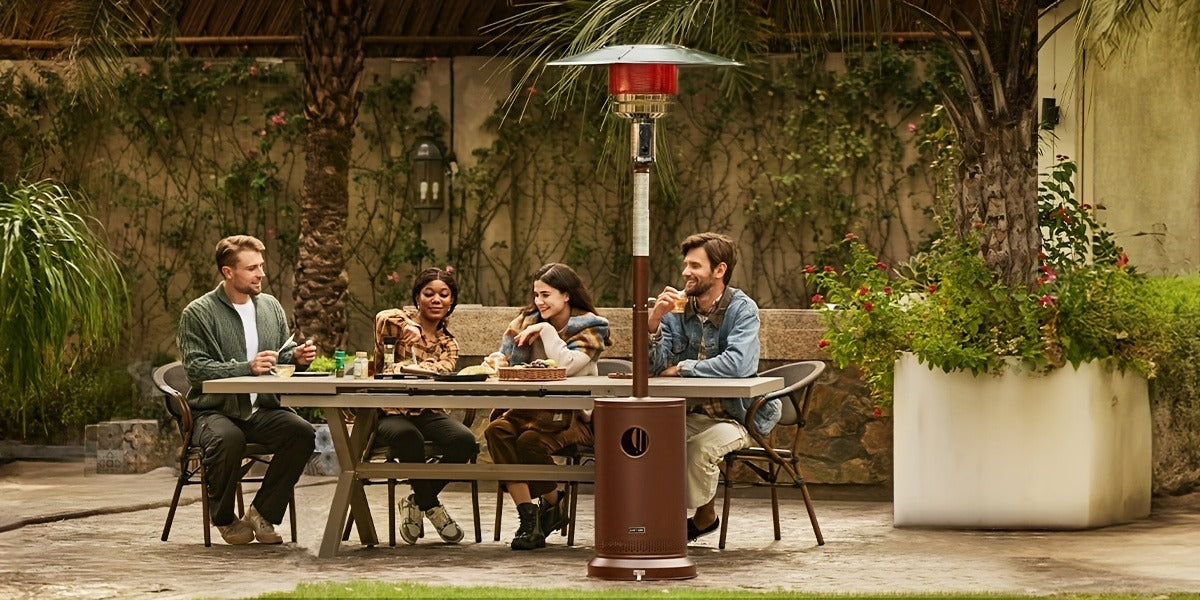 Outdoor Propane Patio Heater 46000 BTU Freestanding Tower with Wheels, Bronze Powder-Coated, Commercial & Residential