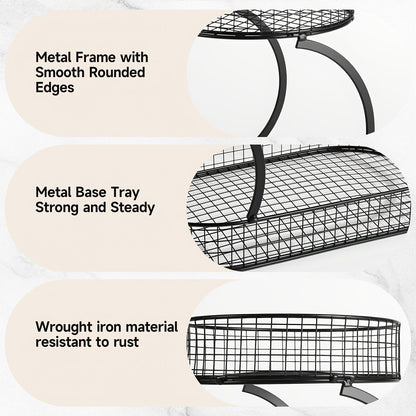 Three-Level Black Wire Fruit Basket with Two Round Bowls and 15.75-Inch Rectangular Base Tray