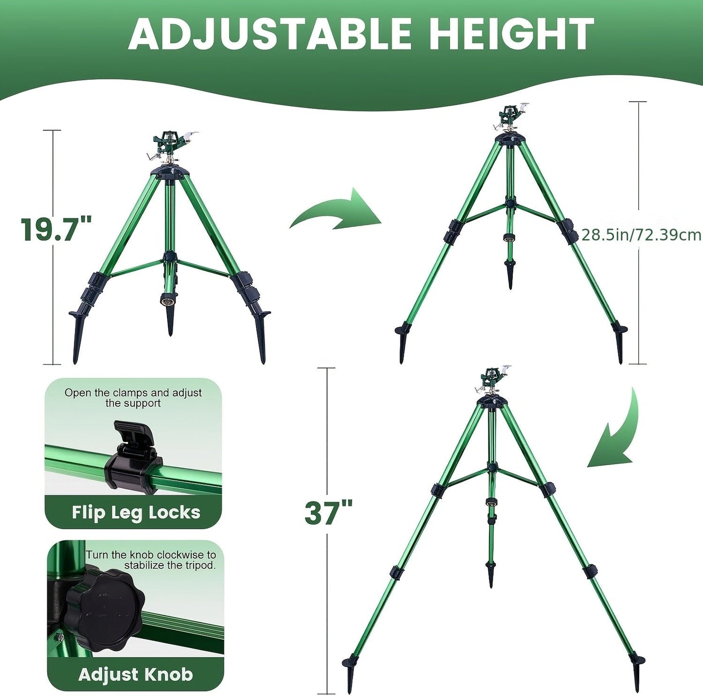 Impact Sprinkler Tripod 360° Zinc Head Lawn Yard Irrigation Flip Lock, for Garden, Lawn and Yard Watering