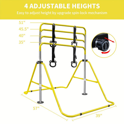 Adjustable Gymnastics Pull-Up Bar for Kids & Teenagers – Height Adjustable Horizontal Bar for Indoor Outdoor Home Use