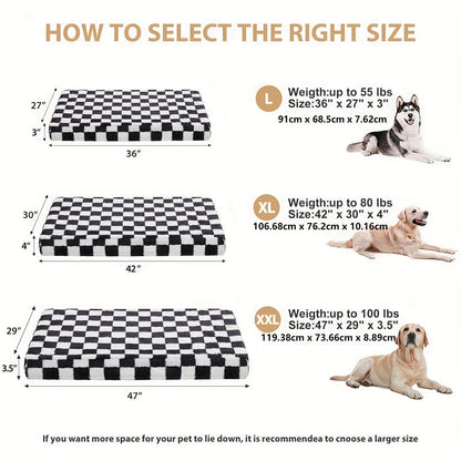 Orthopedic Dog Bed with Removable Washable Cover – Non-Slip Bottom, Black & White Plaid, Soft Memory Foam Dog Sofa Bed