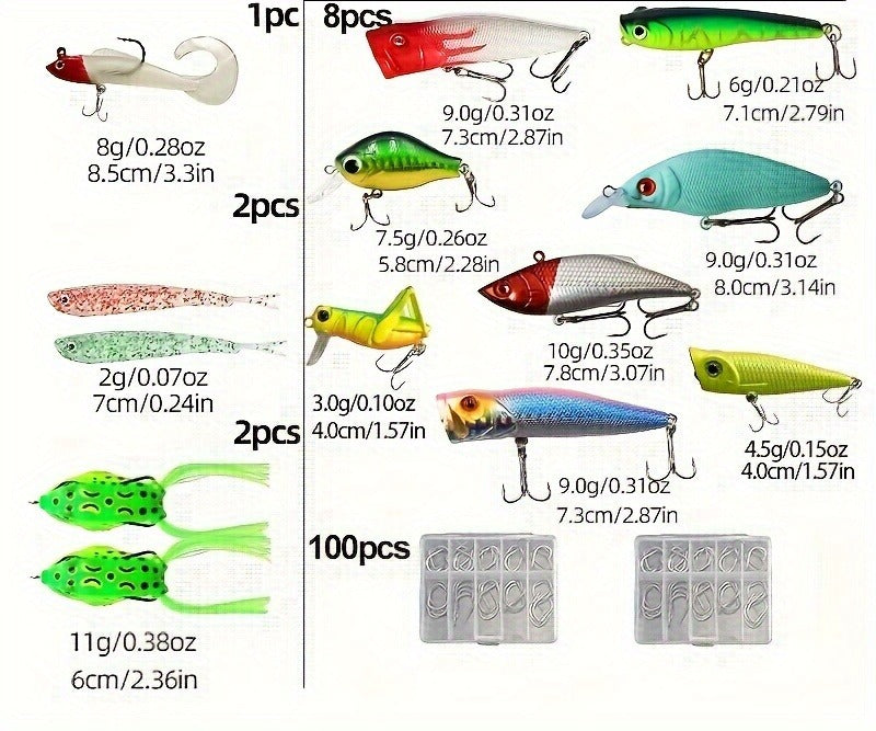 Fishing Lure Set with 110, 252 or 361-Piece Mixed Tackle Options, Hard Baits, Soft Baits, Hooks, Rigs and Storage Box