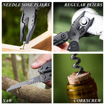 18-in-1 Stainless Steel Multitool Pocket Knife – Pliers, Scissors, Saw, Corkscrew & 9 Screwdrivers with Safety Lock & Nylon Sheath