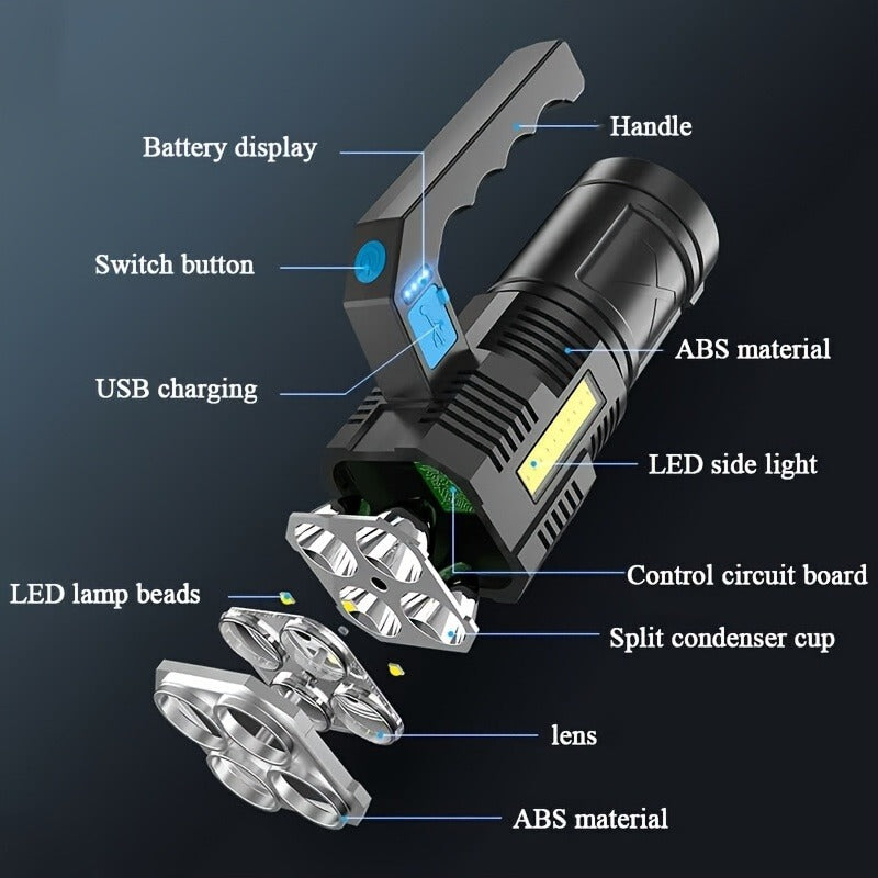 Flashlight 6-Pack Rechargeable Hand Torch Set with Main Beam, COB Side Light and Power Display