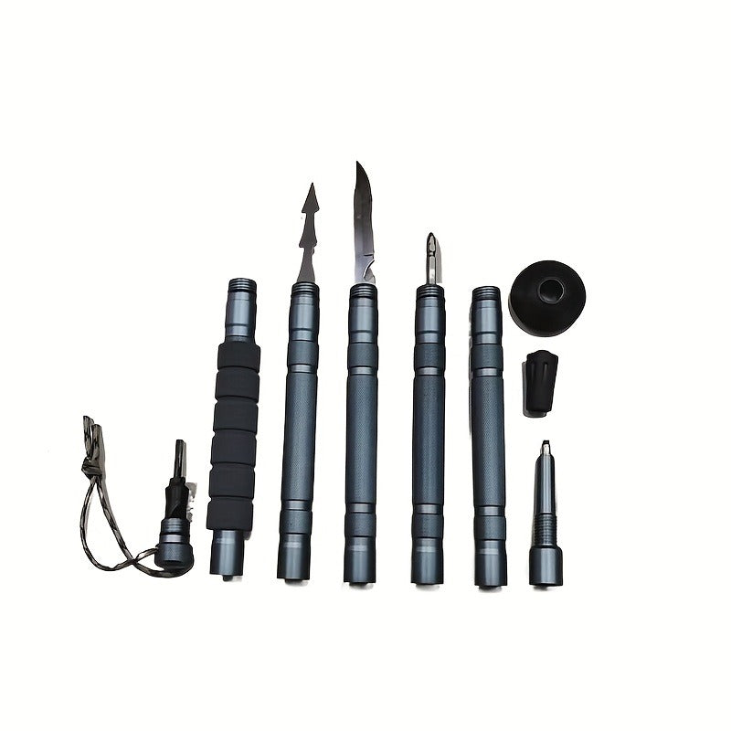 7-in-1 Tactical Hiking Staff – Extendable Foldable Survival Walking Stick with Compass, Fire Starter, Saw Blade, Screwdriver & Pliers